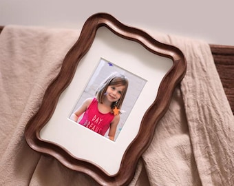 Wavy Scalloped Wood Picture Frame | Teak • Cherry • Walnut | 4×6 5×7 6×8 8×10 | Free Photo Print & Gift Packaging