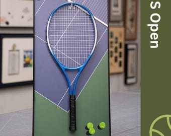 Tennis Racket Display Frame – Grand Slam Wall Art | Walnut & Aluminum Frame | Sports Memorabilia Storage and Home Decor Gift | US Open