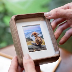 Mini Premium Photo Frame | Teak and Black Walnut | Solid wood | Wall or Table top display | Coasters and cottage style | Personalized Gifts