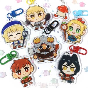 Delicious in Dungeon, keychain! Dungeon Meshi. Marcille, Falin, Laios, Chilchuck, Senshi and mushroom!!