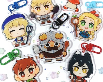 Delicious in Dungeon, keychain! Dungeon Meshi. Marcille, Falin, Laios, Chilchuck, Senshi and mushroom!!