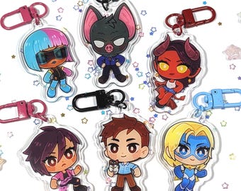 Dispatch, Blonde Blazer, Robert, Invisigal, Malevola, Sonar and Prism keychains!