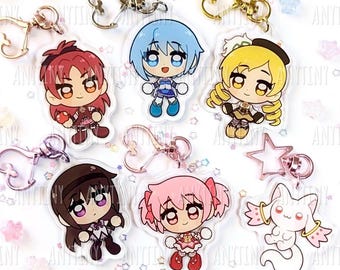 Madoka, Homura, Mami, Sayaka, Kyoko and Kyubey Keychains