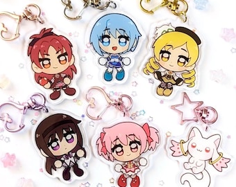 Madoka, Homura, Mami, Sayaka, Kyoko and Kyubey Keychains