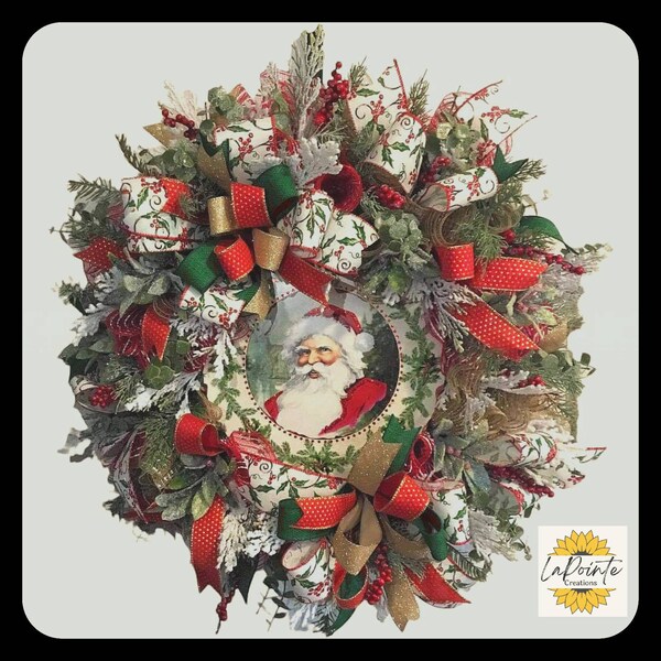 Vintage Santa Christmas Wreath