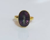 Mystic Topaz Ring Gemstone 18K Good Plaetd Dainty Ring Natural Stone Topaz Jewellery Ancient Ring Women Ring Gift For Her