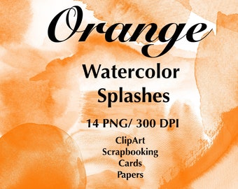 Orange Watercolor Splashes, Splotches Clipart, PNG Watercolor Splashes, Hand Painted, Background watercolor