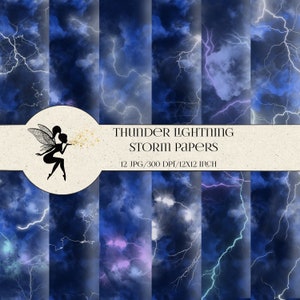 Thunder Lightning Storm Papers, Digital set papers, JPG Lightning papers, Instant download, Thunder Background, Lightning Digital Papers