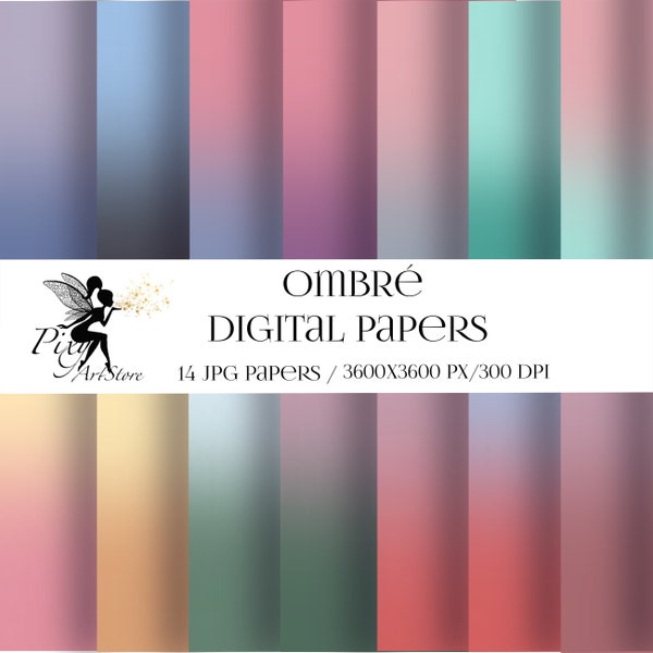 Ombre Digital Papers -14 JPG pack, Instant Download, Ombre Background, Scrapbook Ombre Background, Ombre Multicolor paper pack, Digital set
