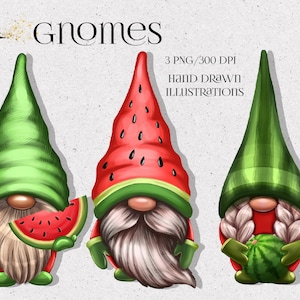 Watermelon Gnomes Clipart, Instant Download, 3 PNG Summer Gnome, watermelon  clipart, gnome with watermelon, jucy watermelon, summer clipart