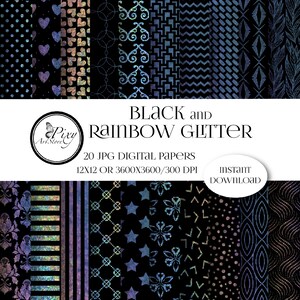 Rainbow Glittery Digital papers, Glitter Texture, rainbow pattern, Damask pattern, Hearts pattern, Patterns and backgrounds