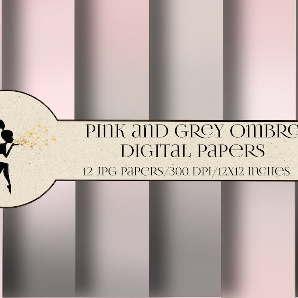Pink and Grey Ombre Digital Papers, Instant Download, Grey Ombre Background, Scrapbook Ombre Background, Ombre Pink paper pack, Digital set