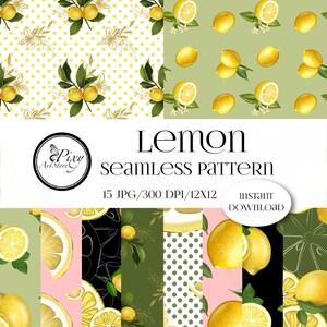 Papier numérique citron, Papier citron rose, Patter citron vert, Motif numérique citron, Motif citron rose, Téléchargement instantané