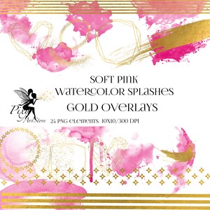 Spruzzi di acquerello rosa e sovrapposizioni d'oro, acquerello di sfondo, Clipart oro, spruzzi di acquerello PNG, clipart rosa e oro