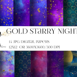 Papier numérique nuit étoilée or, papier Scrapbook Galaxy, papier étoilé, téléchargement immédiat, nuit étoilée or, fond Galaxy Fantasy