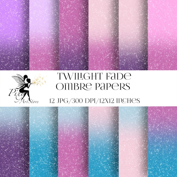 Twilight Fade Digital paper, Instant Download, Ombre Starry paper, Purple Starry paper, Scrapbook Paper Backgrounds, Blue Ombre Papers