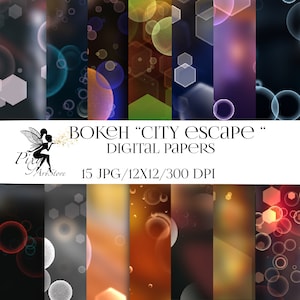 Bokeh "City Escape" Digitales Papier, Bokeh Hintergrund Scrapbook Papier, Glowing Light Paper Pack, Instant Download, Sparkle Bokeh