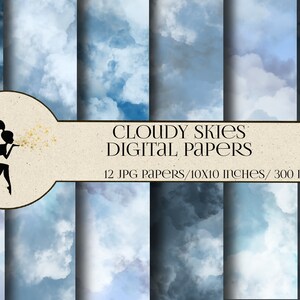 Cloudy Skies, Pastel Blue Clouds, Cloudy Skies Digital papers, Clouds Background, Blue Clouds, Cloudy Texture Scrapbookpapier, Blauwe luchten