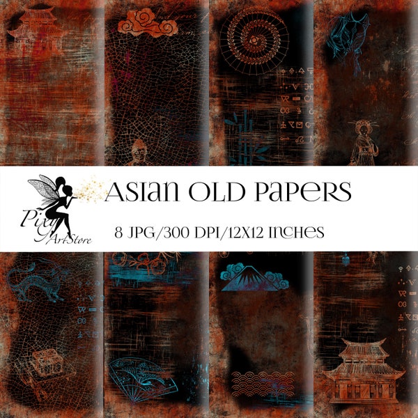 Asian Old Didital Papers, Scrapbook paper, Asian Background - Printable Asian papers, Old texture set, Fantasy Asian papers, Japanese paper