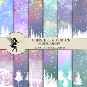 Kerstmis digitaal papier, Winter papers, Instant Download, Holiday Scrapbook papier, Xmas Ombre, Sneeuwvlokken, Bevroren bos, Kersttijd