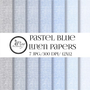 Pastel Blue Linen Digital Papers, Linen Texture for background, Blue Linen set papers, 7 JPG PACK PAPER, Blue linen digital paper