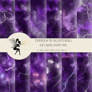 Thunder Lightning Storm Papiere, Digitale Set Papiere, Blitz Papiere, Sofort download, Lila Thunder Hintergrund, Blitz Digitale Papiere