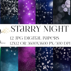 Papel digital estrelado do céu noturno, papel para scrapbook de fundo de galáxia, papel estrelado, download instantâneo, céu noturno estrelado, galáxia estrelada de fantasia