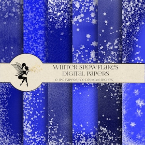 Winter Snowflakes Digital Paper, Christmas Digital paper, Blue Winter paper, Instant Download, Blue White Colors Digital paper, Frozen Snow