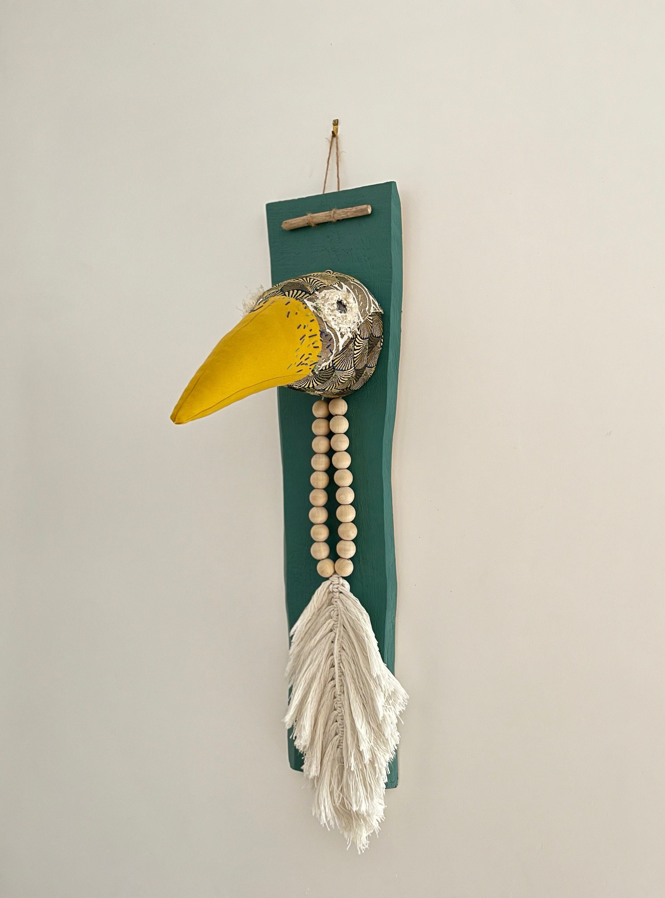 Tête d'oiseau en Tissu à Grand Bec Jaune - Pièce Unique