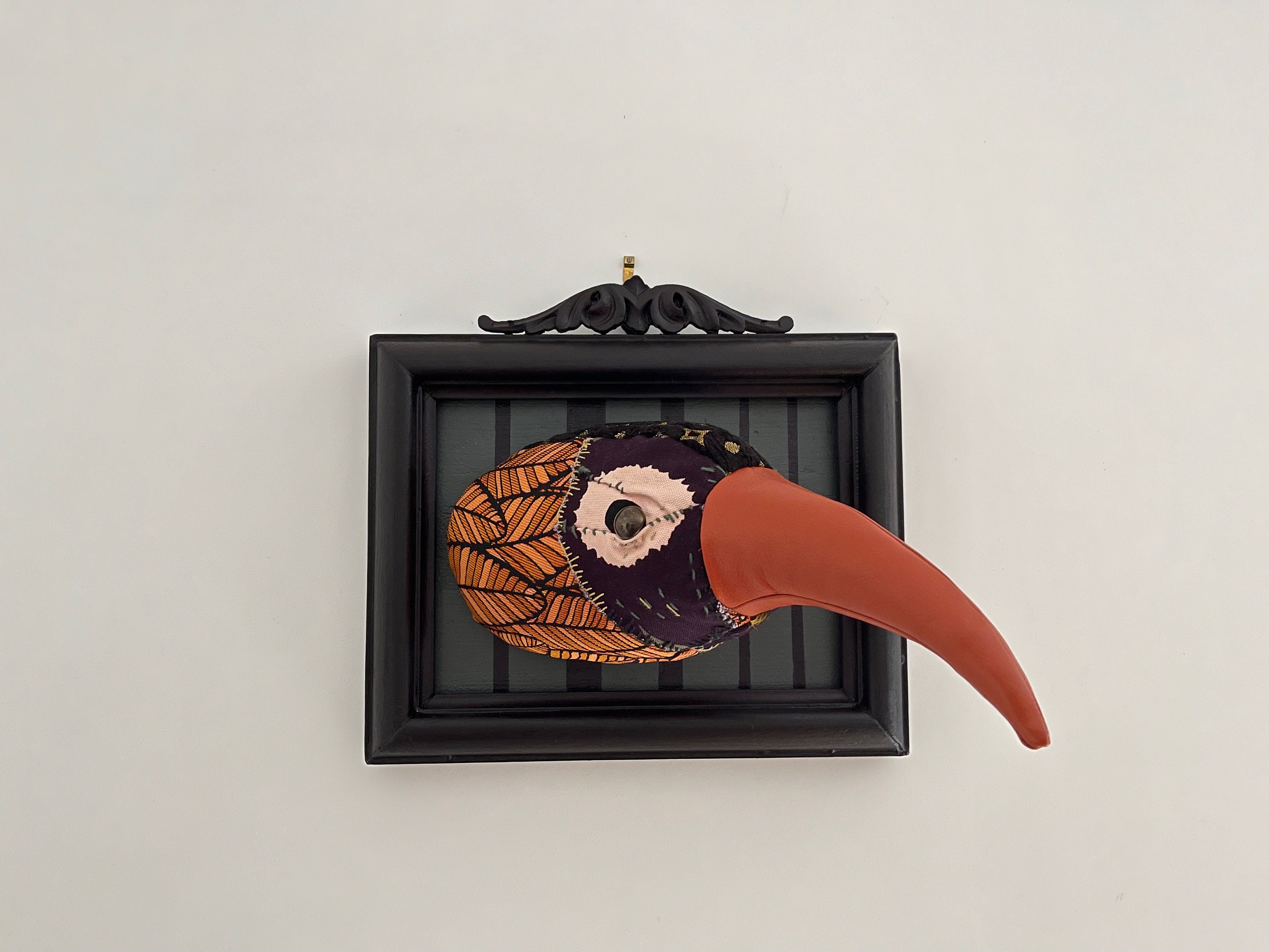 Tête d'oiseau en Tissu Bec Orange - Pièce Unique