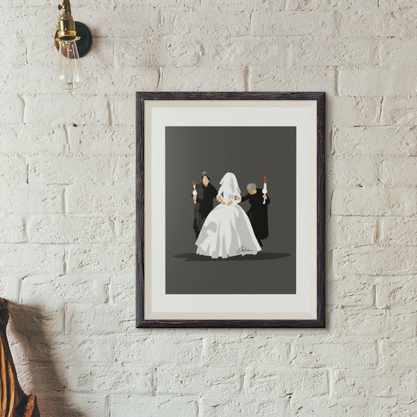 Jewish Wall Art, Jewish Orthodox Bride Print, Religious Ceremony Illustrated Art, Unframed Poster, Jewish Wedding Gift, Judaica Home Decor