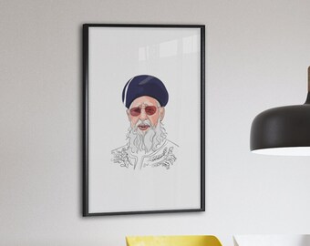 Rabbi Ovadia Yosef portretkunstdruk, minimalistisch judaicacadeau