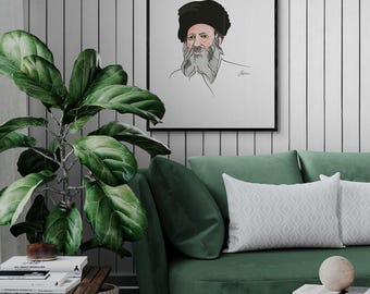 Rabbi Kook portretkunstdruk, modern joods interieur
