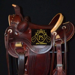 Sella western Wade Tree in pelle fatta a mano, da ranch roper con protezioni per i fianchi.