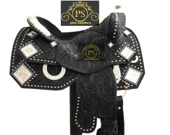 Selle De Barrel Racing En Cuir Ashmira Saddlery - Taille 10 à 18 Pouces - Fait Main En Inde - Qualité Premium