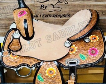 Customized Color Synthetic Western Barrel Horse Saddle Tack Set English Style Le
