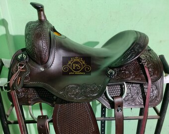 Selle Ranch Western Aledosaddlery En Cuir Naturel - Siège Daim, Tailles 15 à 17 Pouces, Neuve