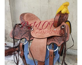 Hand Carved Western Leather Horse Saddle with Matching Tack