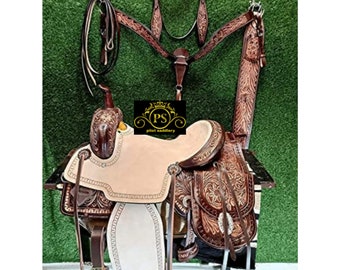 Handmade Western Leather Horse Saddle, Matching Tack Set