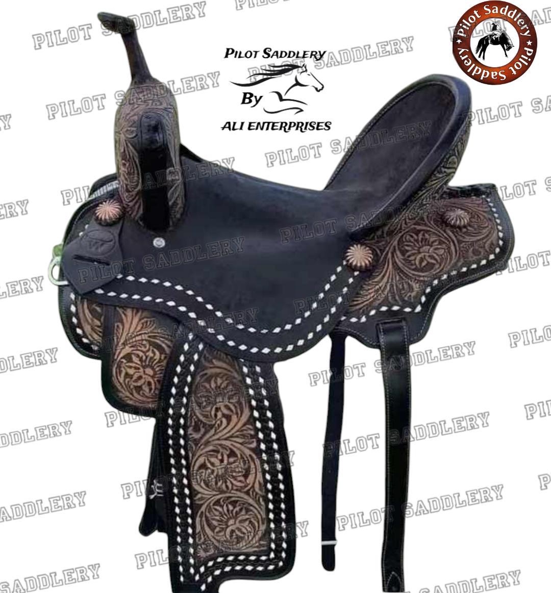 Selle Western Big Horn 16 Pouces - Cuir écologique Marron - Drum Dye - Neuve