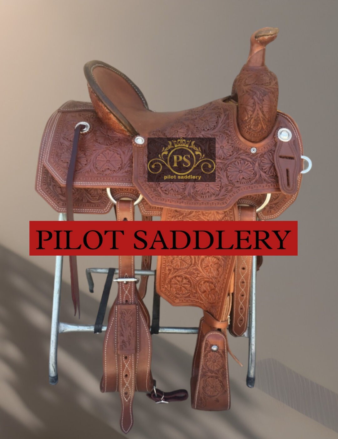 Western Roper Ranch Horse Saddle Tack With Matching Headstall, Breast
