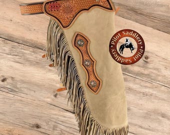 Custom Handmade Western Chinks Suede Leather Floral Tooled Chaps for Kids Adult Men Women Unisex All Size Free Shipping