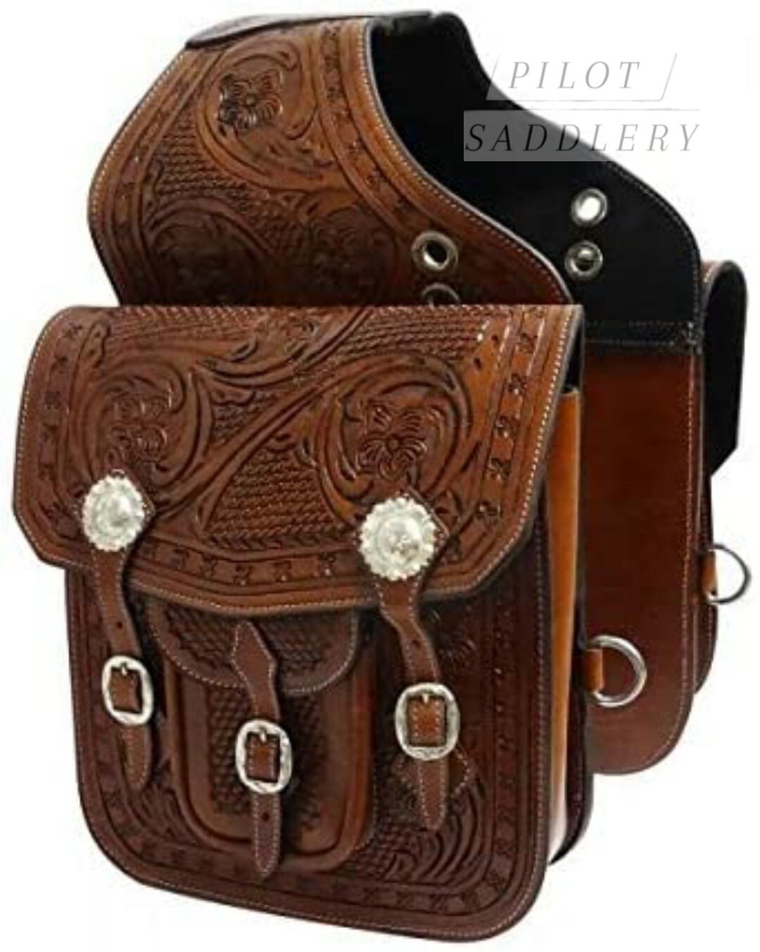 Western Horse Saddle Bag Cow Hide Genuine Leather Hand Carved
