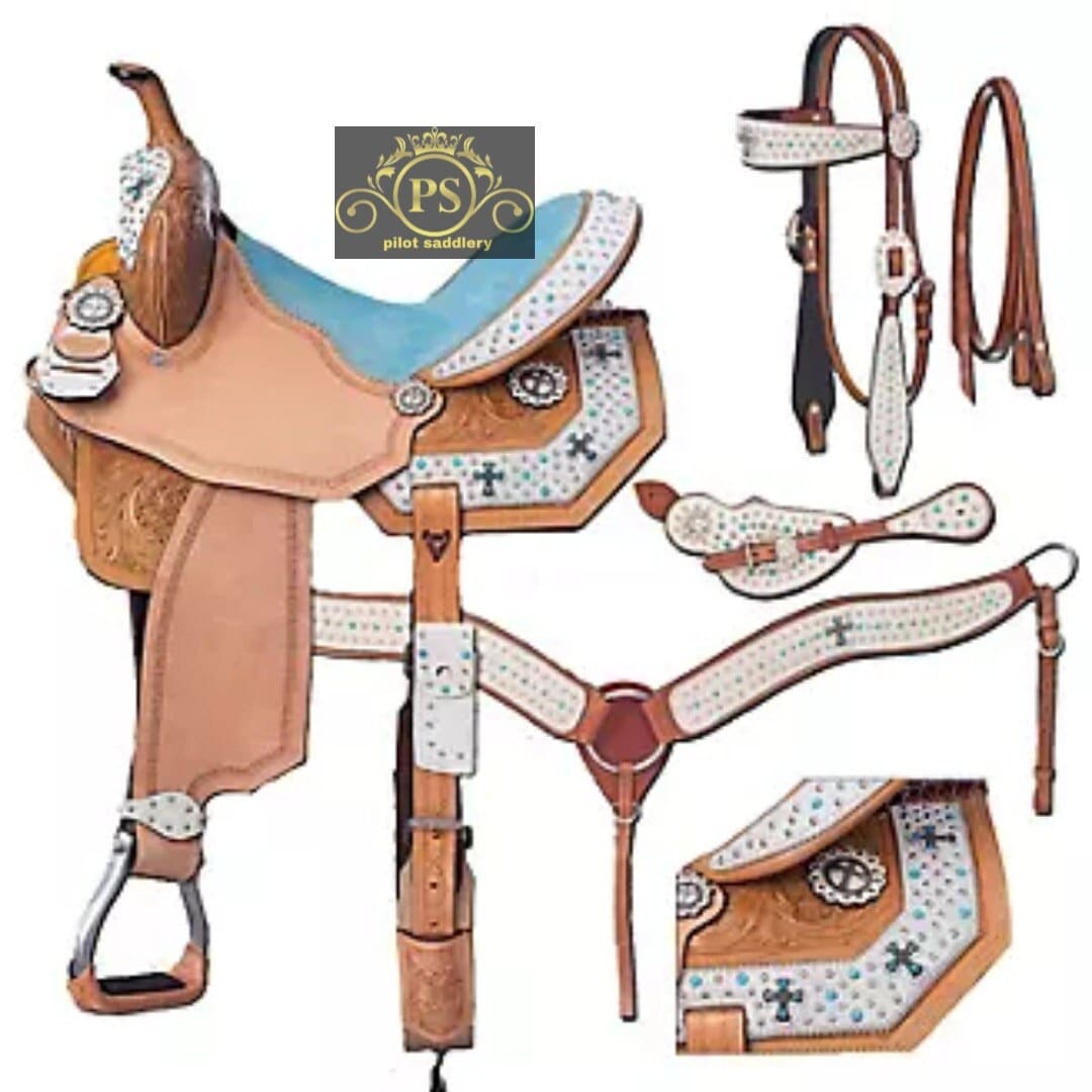 Handmade Adult and Kids Western Premium Leather Barrel Racing Pleasure Trail Horse Saddle & Tack. Size Available(10" to 18" Inches).