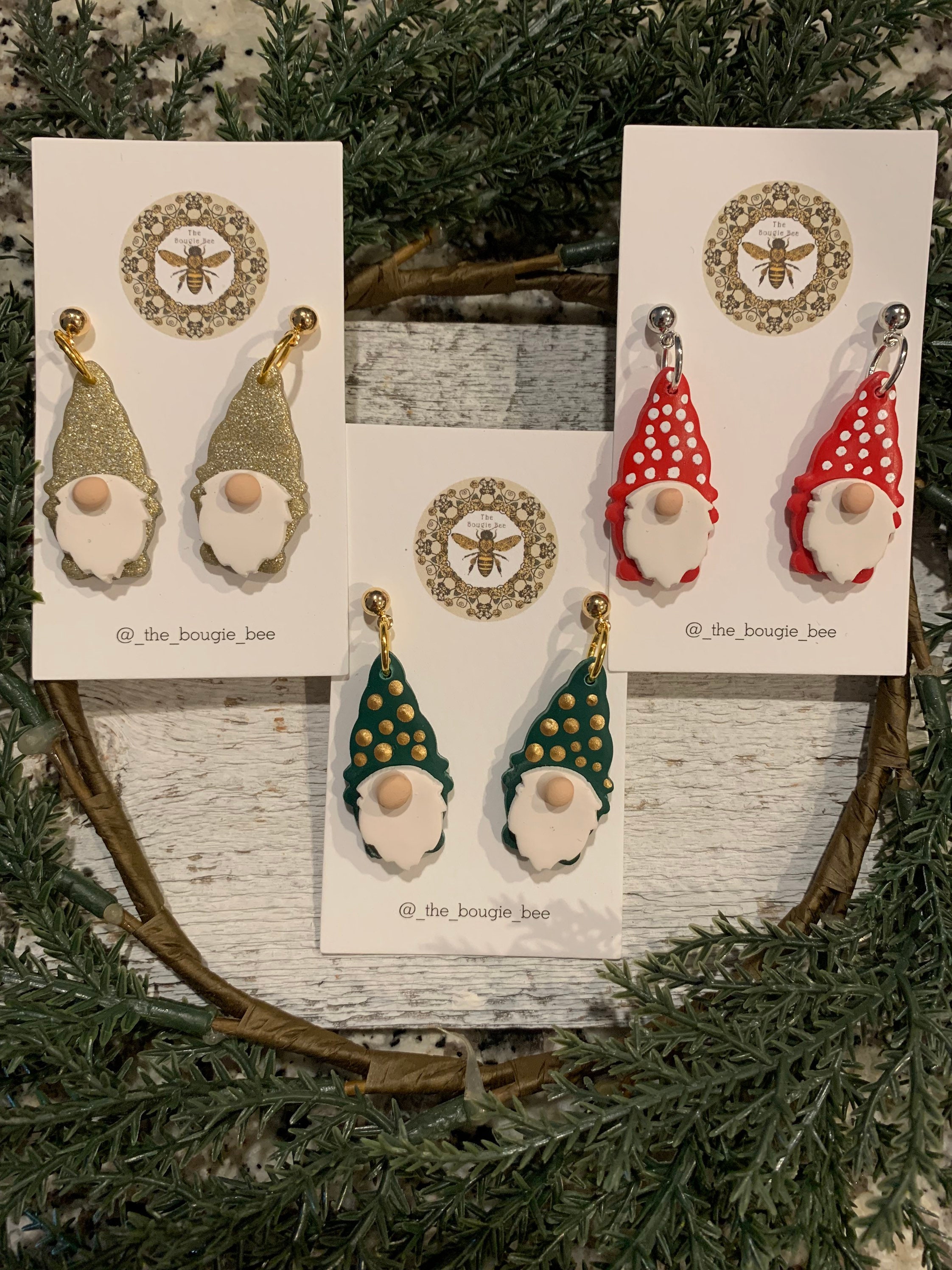 Christmas gnome clay earrings