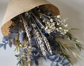 Dried Flower Bouquet 40cm Handmade Natural Blue & Grey