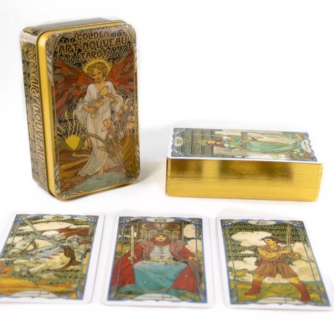 Golden Art Nouveau Tarot Cards in Metal Box. Tarot Deck. the Etsy UK