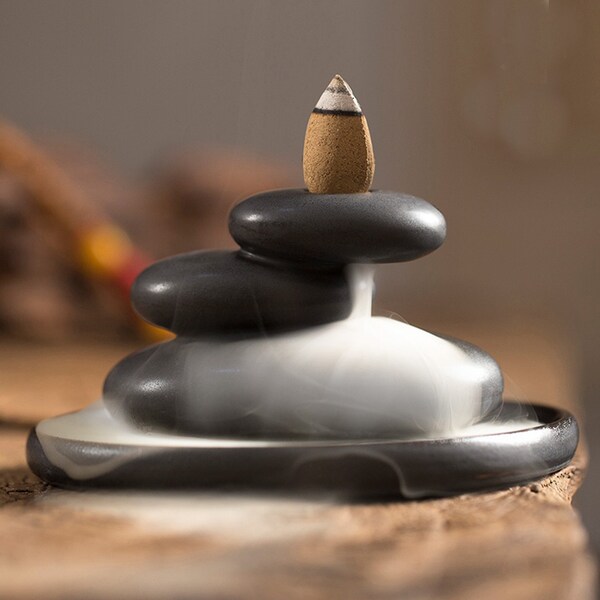 Backflow Incense Burner Waterfall Zen Stones