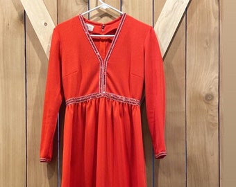 Vintage red 70s dress, sequin detail