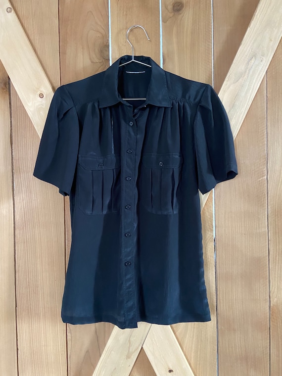 silky black button up blouse